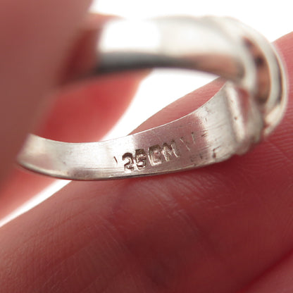 925 Sterling Silver Vintage Mexico Modernist Ribbed Oxidized Ring Size 5.5