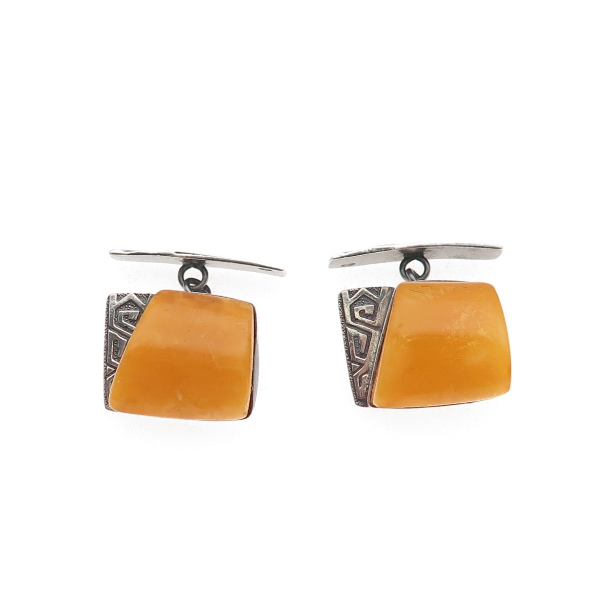 875 Silver Vintage Poland Real Butterscotch Amber Cufflinks