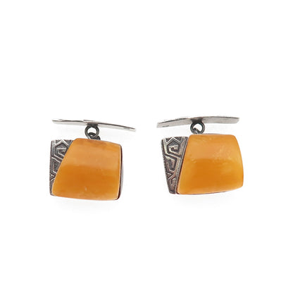 875 Silver Vintage Poland Real Butterscotch Amber Cufflinks