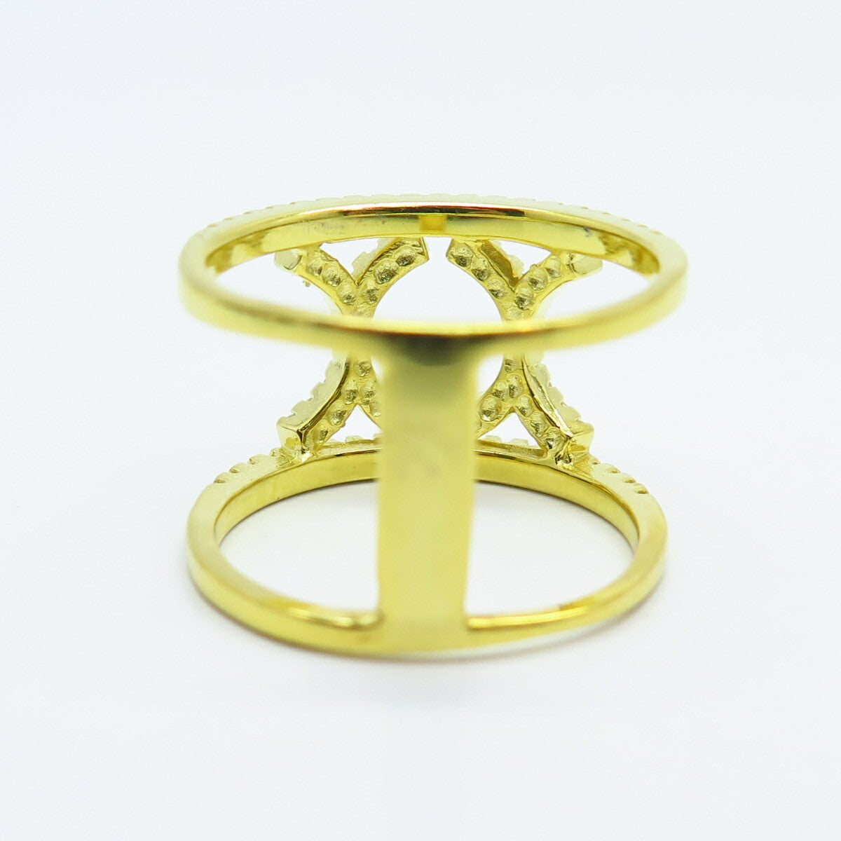 925 Sterling Silver Gold Plated C Z Wide Band Ring Size 6.25