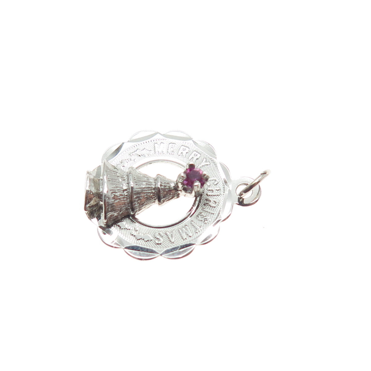 CREA Sterling Silver Vintage Pink Rhinestone Merry Christmas Minimalist Pendant