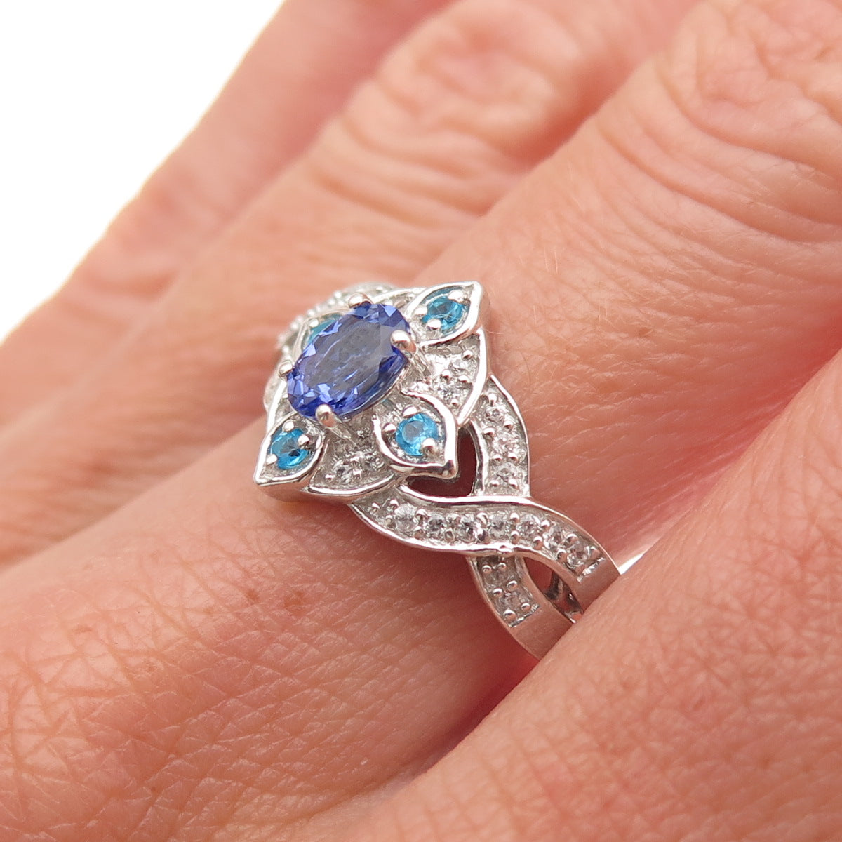 Chuck Clemency 925 Sterling Silver Real Tanzanite Topaz & Apatite Ring Size 8.25