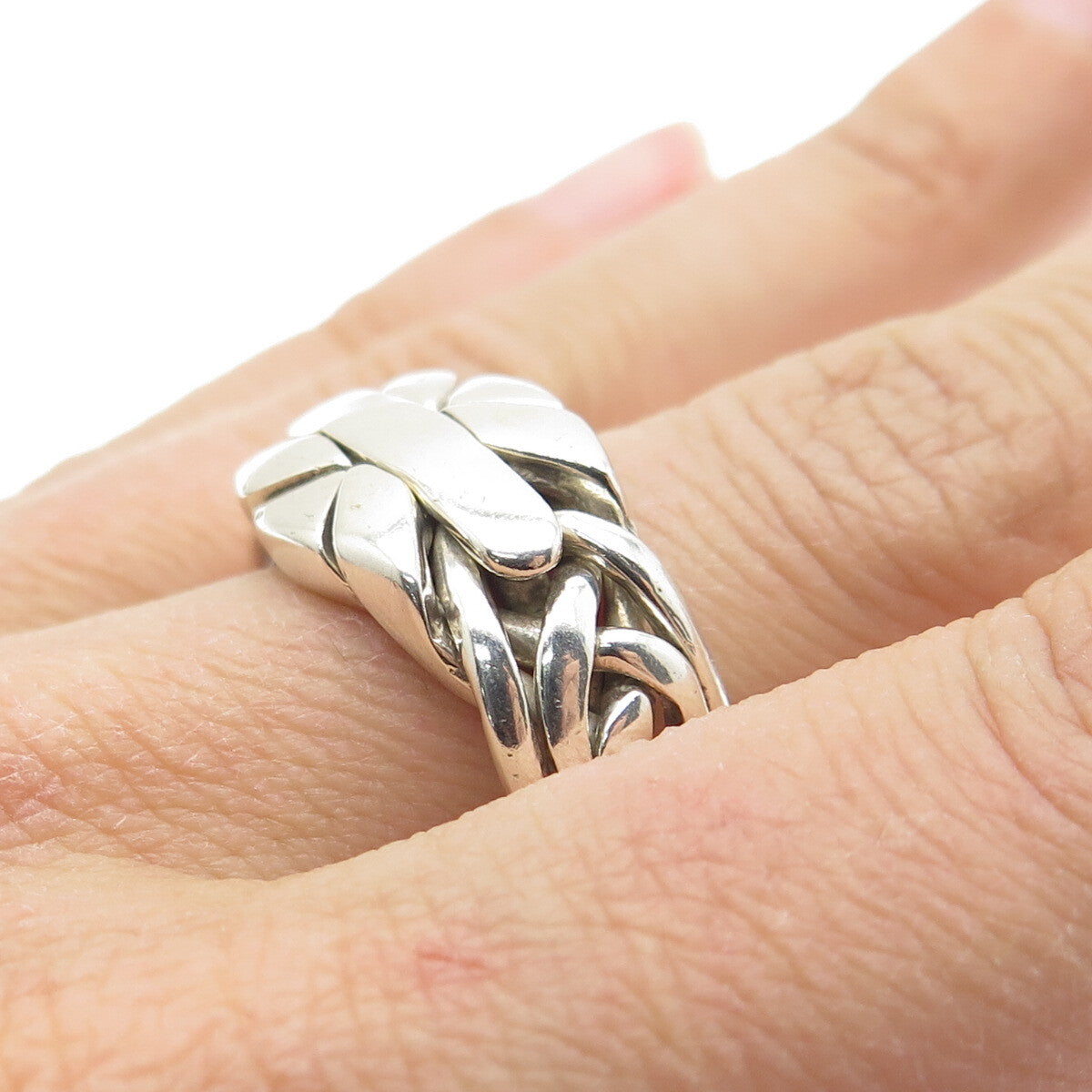 925 Sterling Silver Vintage Modernist Interlocked Ring Size 14.25