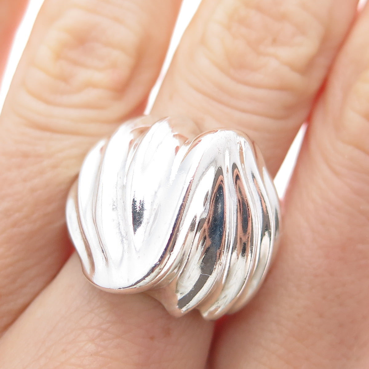 925 Sterling Silver Vintage Mexico Modernist Wavy Dome Ring Size 7.5