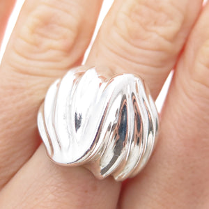 925 Sterling Silver Vintage Mexico Modernist Wavy Dome Ring Size 7.5