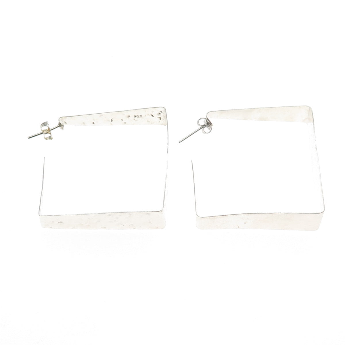 925 Sterling Silver Vintage Mexico Modernist Hammered Square Hoop Earrings