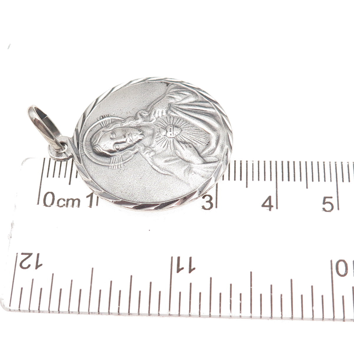 1000 Fine Silver Vintage Jesus Sacred Heart Oxidized Charm Pendant