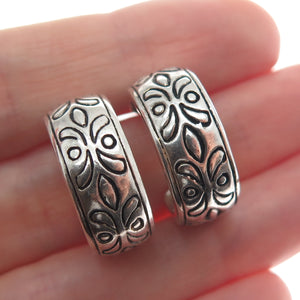 925 Sterling Silver Vintage Floral Oxidized Half Hoop Earrings