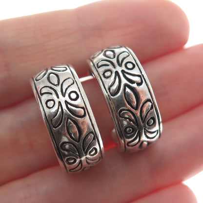 925 Sterling Silver Vintage Floral Oxidized Half Hoop Earrings