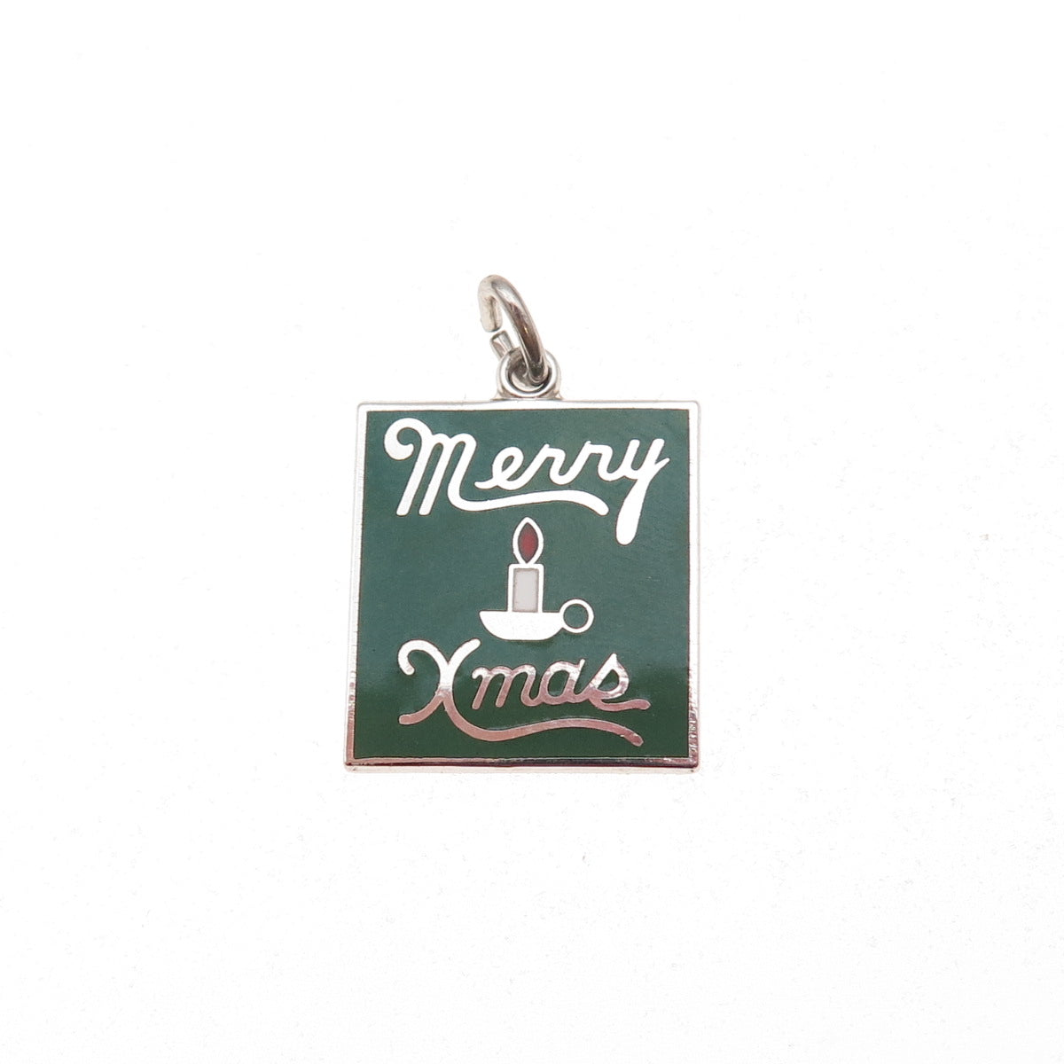 Wells 925 Sterling Silver Vintage Enamel Merry Christmas Charm Pendant