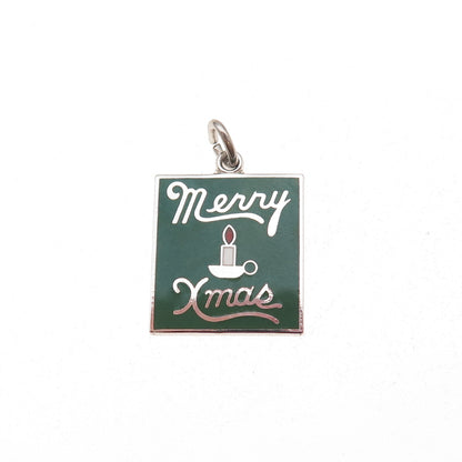 Wells 925 Sterling Silver Vintage Enamel Merry Christmas Charm Pendant