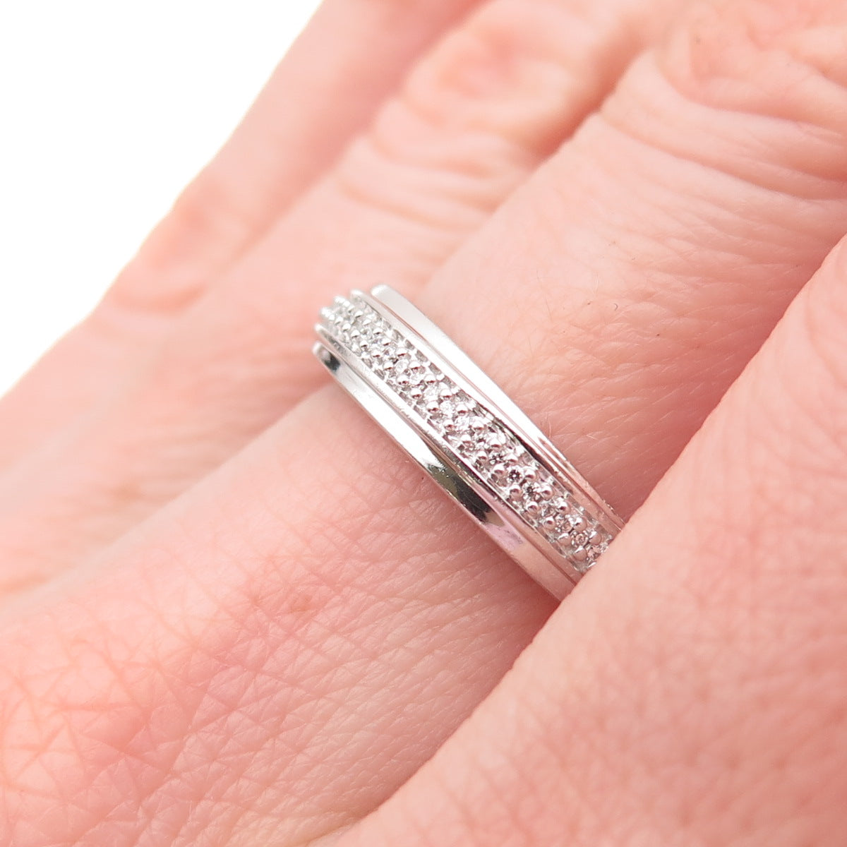 925 Sterling Silver Round-Cut C Z Half Eternity Ring Size 6.75