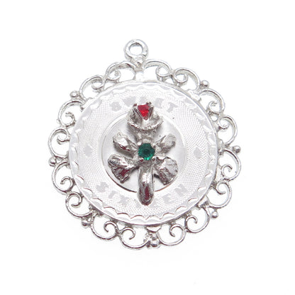 925 Sterling Silver Vintage Rhinestone Sweet Sixteen Floral Ornate Pendant