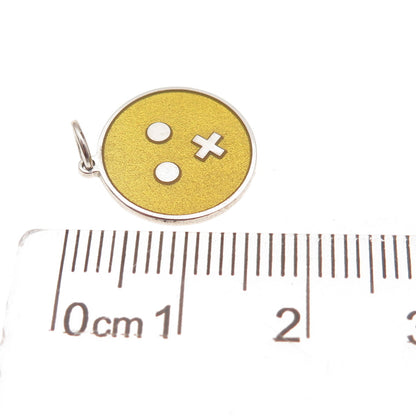 925 Sterling Silver Yellow Enamel Cross Mouth Face Emoji Charm Pendant