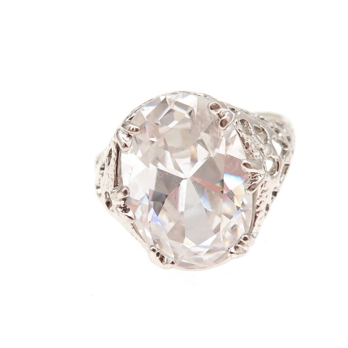 Seta 925 Sterling Silver Vintage Oval-Cut C Z Engagement Ring Size 8.25