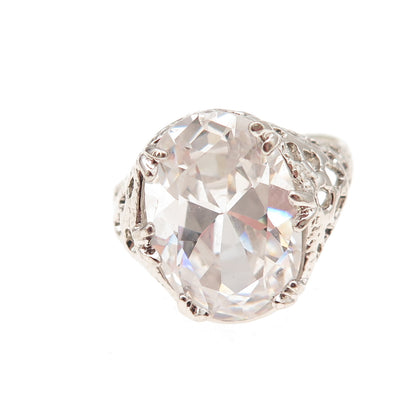 Seta 925 Sterling Silver Vintage Oval-Cut C Z Engagement Ring Size 8.25