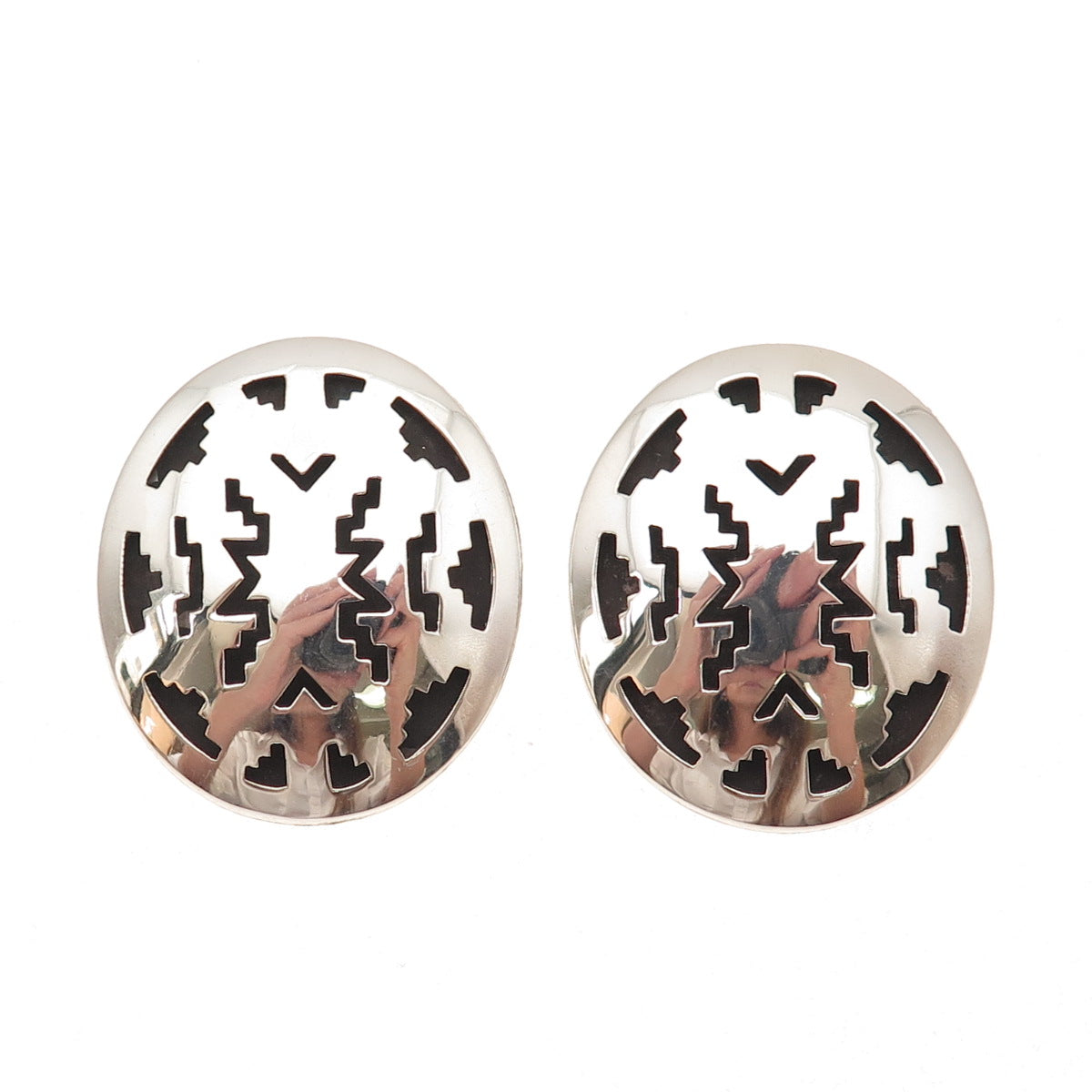 Herbert Taylor Navajo Old Pawn 925 Sterling Silver Vintage Shadow Box Earrings