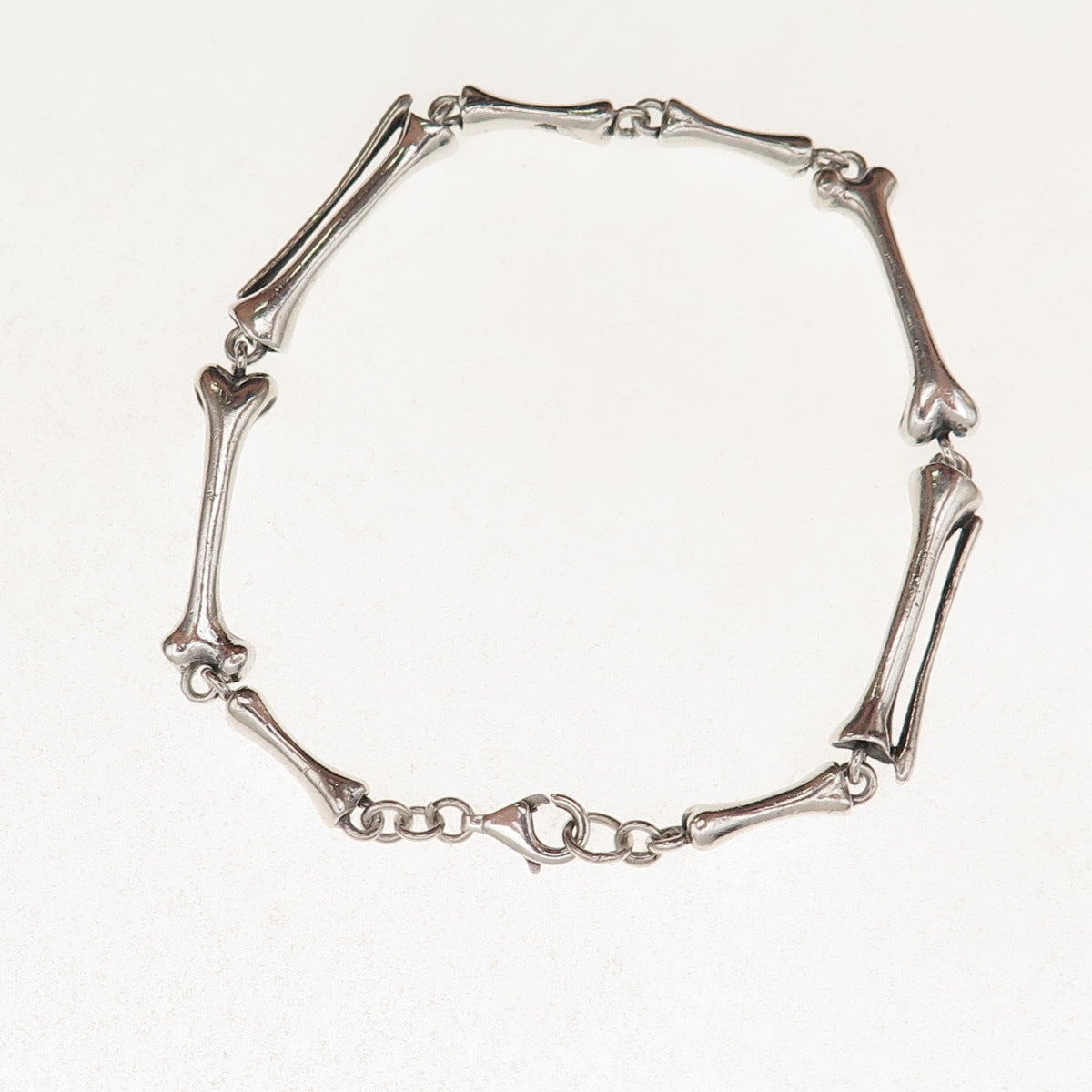 925 Sterling Silver Vintage Modernist Bone Link Oxidized Bracelet 8.25"