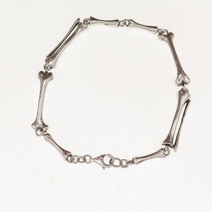 925 Sterling Silver Vintage Modernist Bone Link Oxidized Bracelet 8.25"