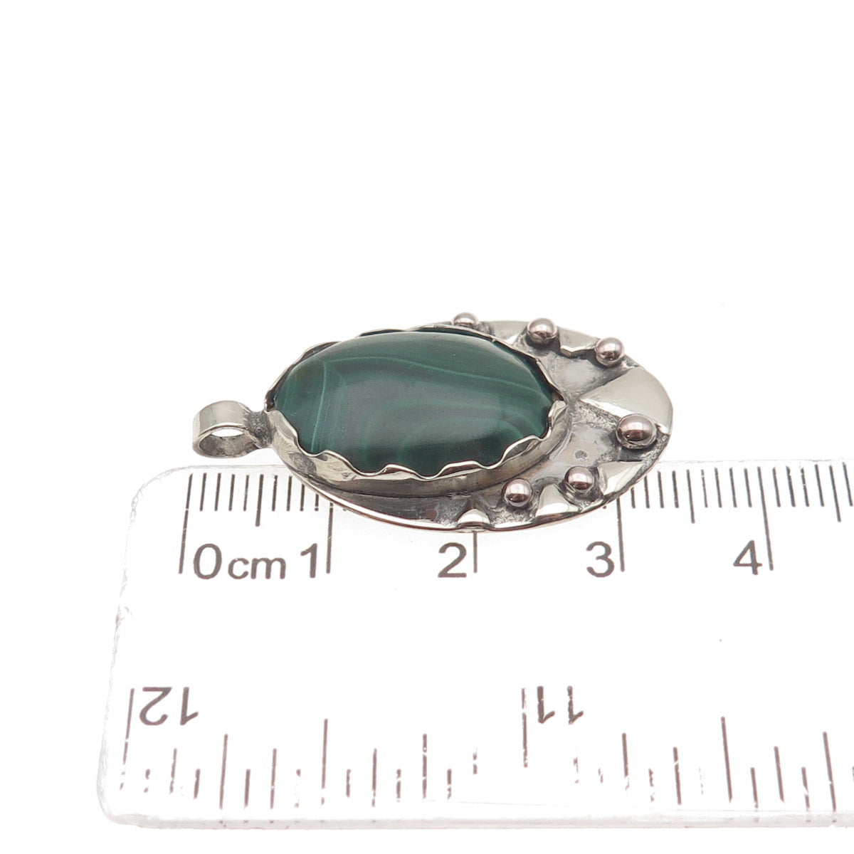 Old Pawn 925 Sterling Silver Vintage Southwestern Malachite Tribal Pendant