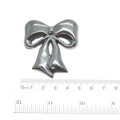925 Sterling Silver Vintage Mexico Ribbon Bow Oxidized Pin Brooch / Pendant