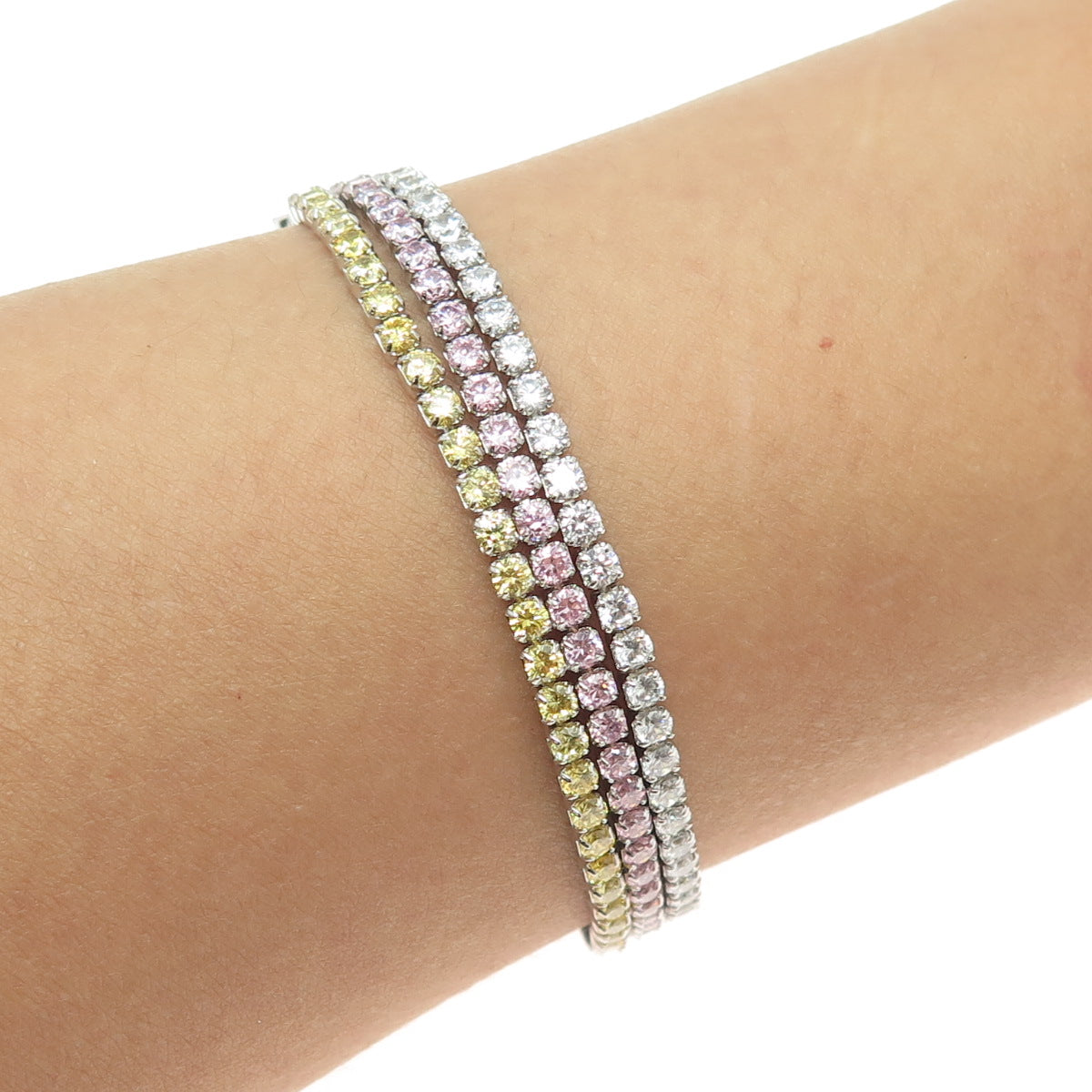 925 Sterling Silver Multi-Color C Z Box Link Bracelet 6-9.5"