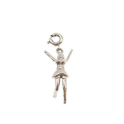 925 Sterling Silver Vintage Cheerleader Spring Ring Lock 3D Charm Pendant