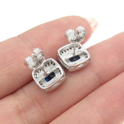925 Sterling Silver White & Blue C Z Stud Earrings