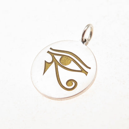 925 Sterling Silver Yellow Enamel Egyptian Eye of Horus Charm Pendant