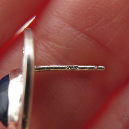 925 Sterling Silver Vintage Real Sodalite Modernist Ornate Claw Earrings