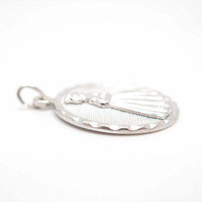 925 Sterling Silver Vintage Danecraft Lady In Dress Textured Round Pendant