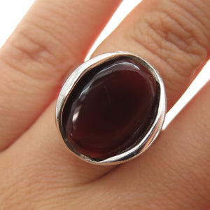 925 Sterling Silver Vintage Real Carnelian Modernist Oxidized Ring Size 6.5