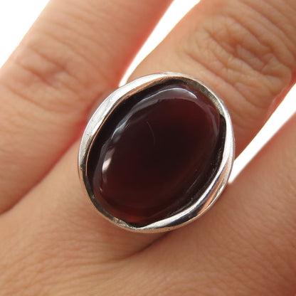 925 Sterling Silver Vintage Real Carnelian Modernist Oxidized Ring Size 6.5