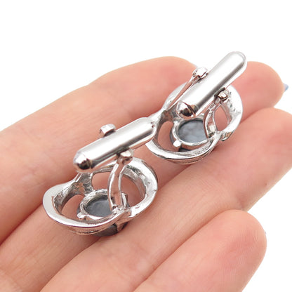 ANSON 925 Sterling Silver Vintage Real Hematite Modernist Cufflinks