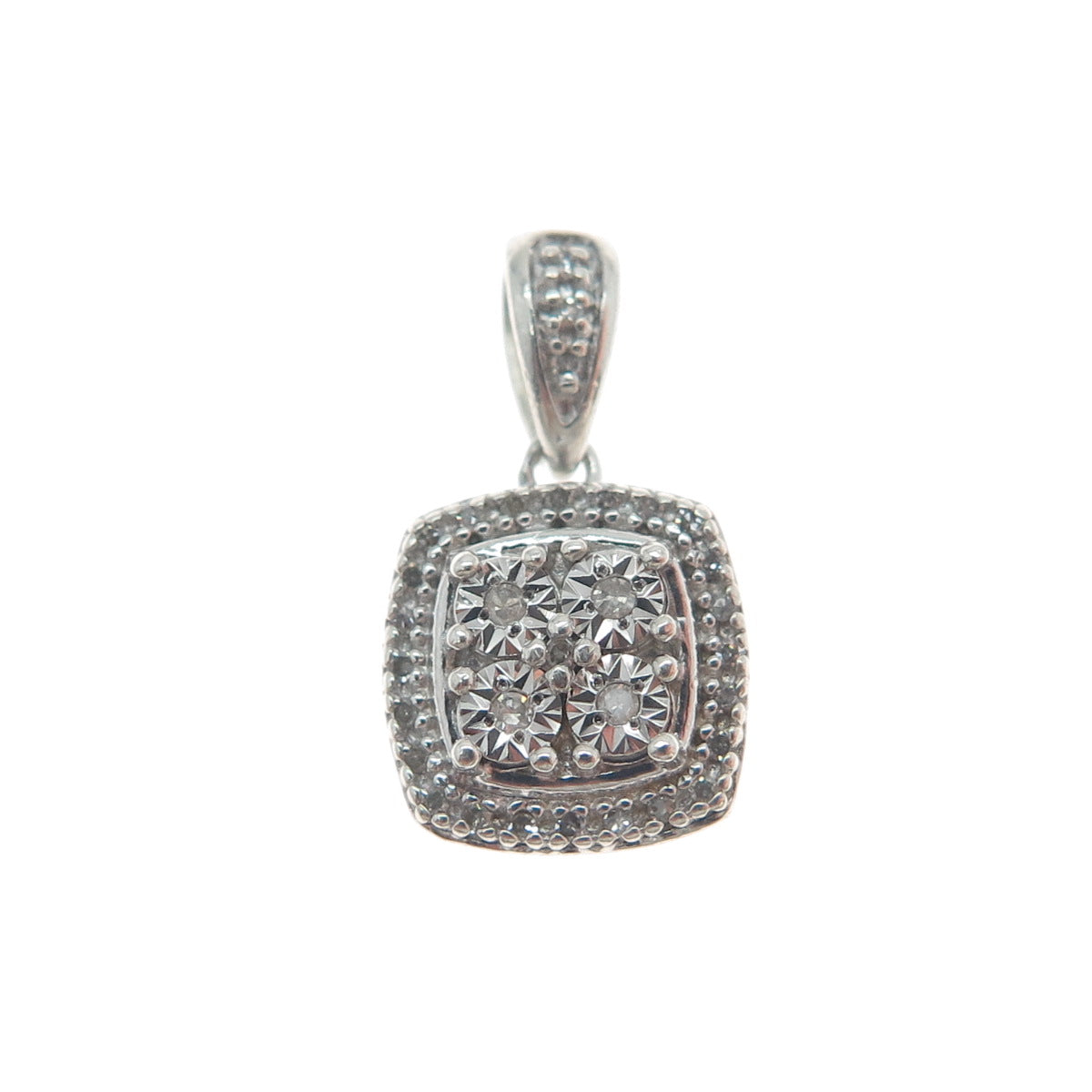 SUN 925 Sterling Silver Real Round-Cut Diamond Minimalist Charm Pendant