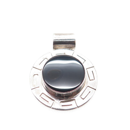 925 Sterling Silver Vintage CII Mexico Real Black Onyx Greek Key Slide Pendant