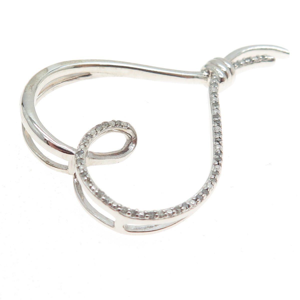 SUN 925 Sterling Silver Real Round-Cut Diamond Heart Slide Pendant