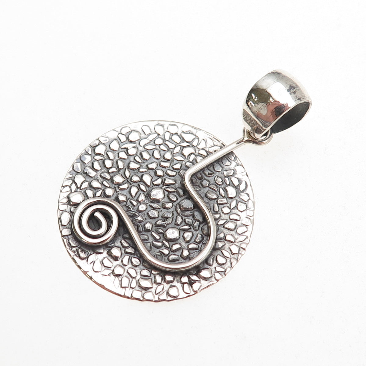 950 Silver Vintage Modernist Nugget Spiral Oxidized Charm Pendant