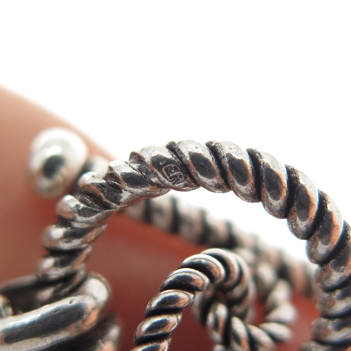 925 Sterling Silver Vintage Modernist Oval Chain Oxidized Necklace 18"