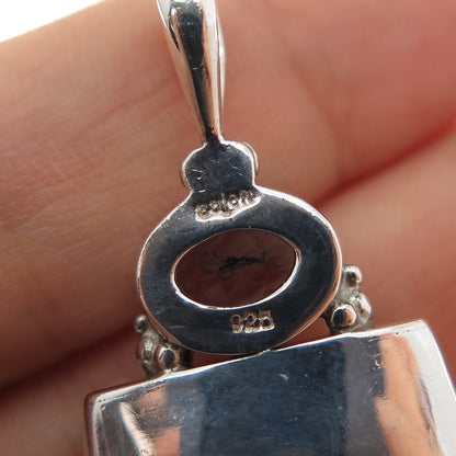 SAJEN 925 Sterling Silver Vintage Glass Real Blue Topaz Modernist Pendant