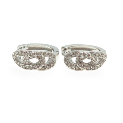 925 Sterling Silver Round-Cut C Z Interlocked Hoop Earrings