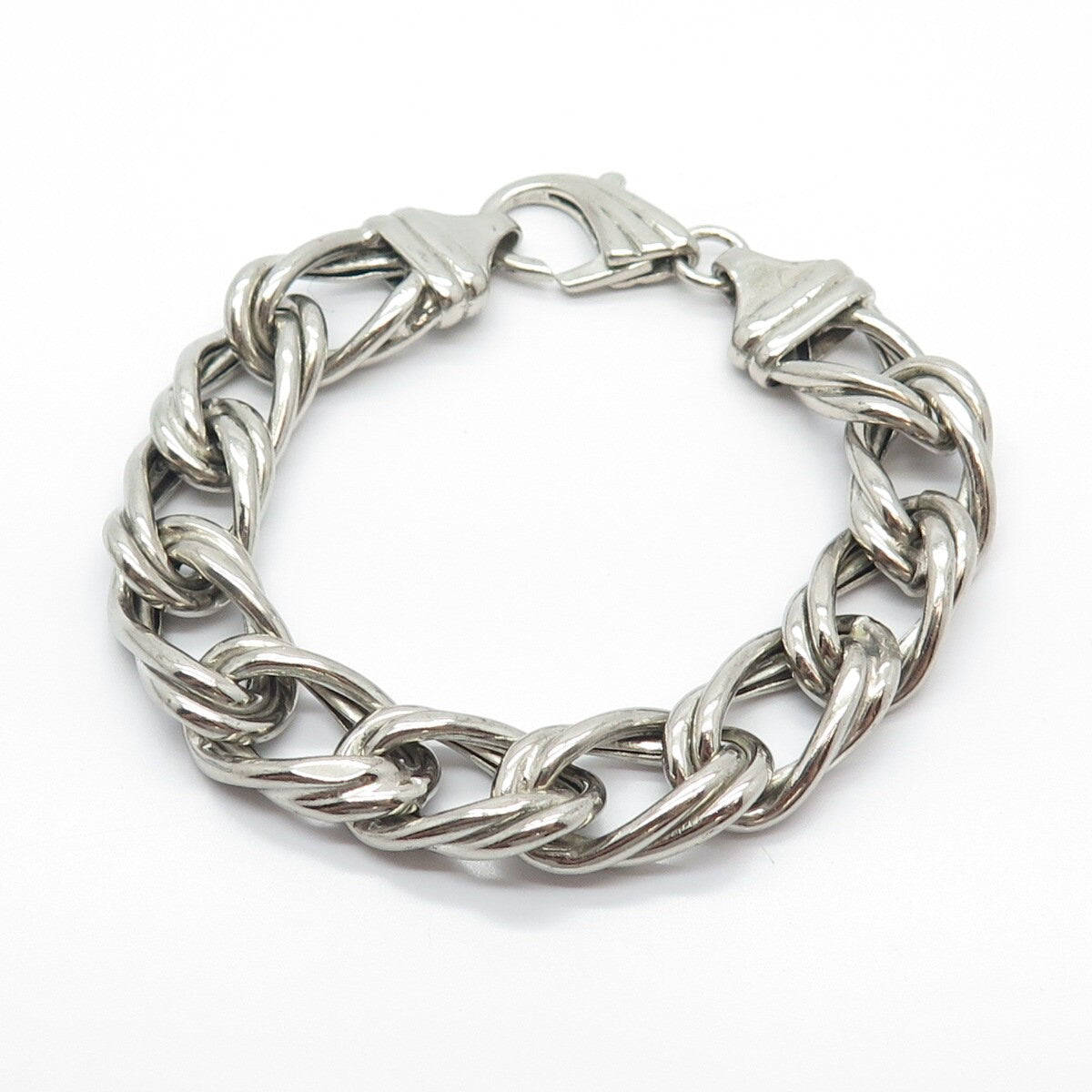 925 Sterling Silver Vintage Double Cable Link Bracelet 6.5"