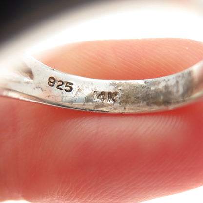 925 Sterling Silver 14K Rose Gold Vintage Real Diamond Modernist Ring Size 7.75