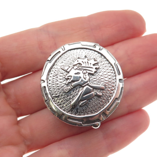 925 Sterling Silver Vintage Mexico Aztec Warrior Oxidized Pill / Snuff Box