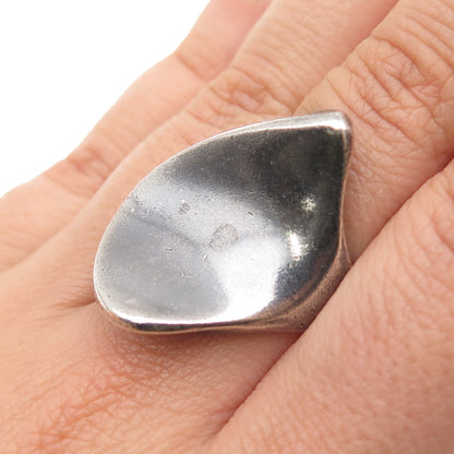 925 Sterling Silver Vintage Modernist Petal Oxidized Ring Size 6.5