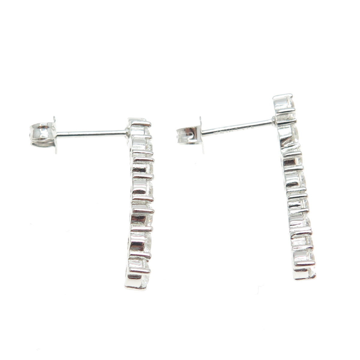 925 Sterling Silver Round-Cut C Z Bar Drop Earrings