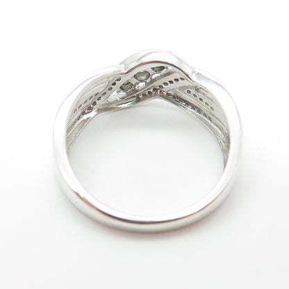 925 Sterling Silver Real Round-Cut Diamond Bypass Ring Size 8.25