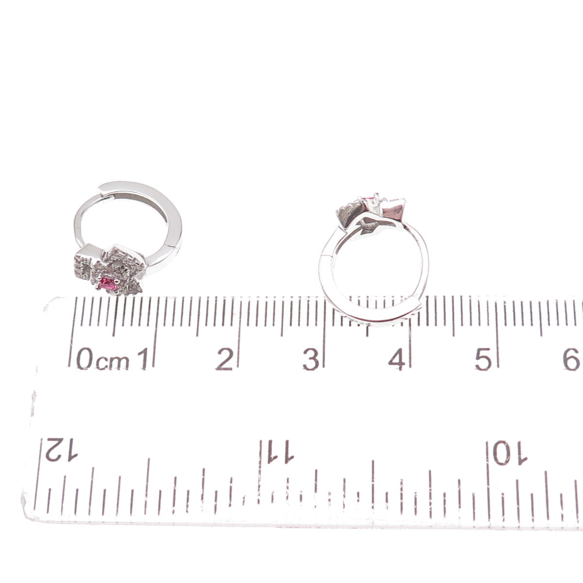925 Sterling Silver Pink & White C Z Hoop Earrings