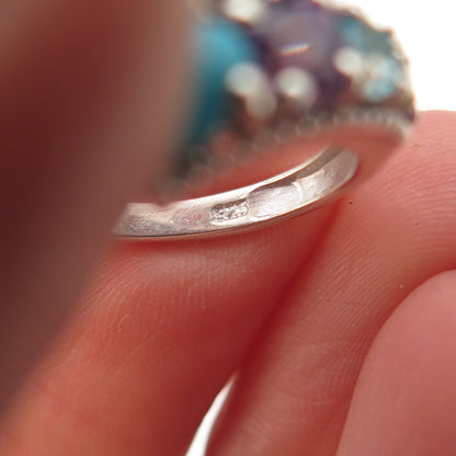 Chuck Clemency 925 Sterling Silver Real Turquoise & Multi-Gem Bypass Ring Size 6