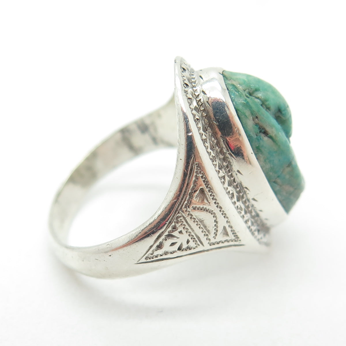 925 Sterling Silver Vintage Real Turquoise Gemstone Tribal Ring Size 6.5